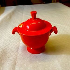 Fiesta Homer Laughlin Rare Persimmon Orange Peach Sugar Bowl & Lid